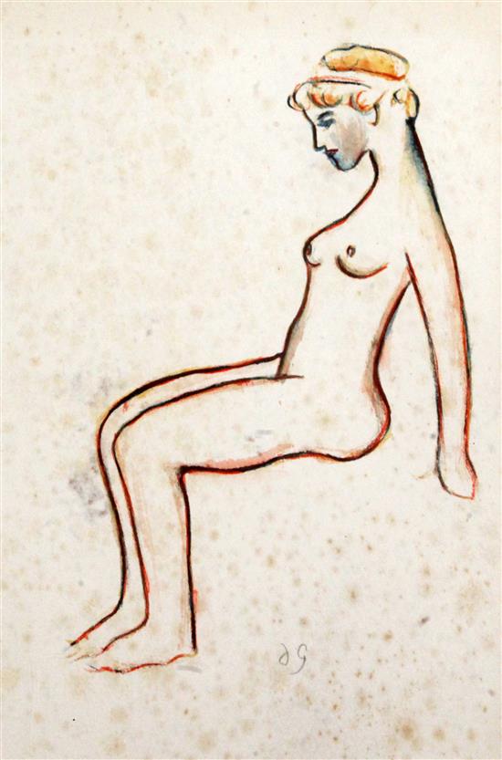 § Attributed to Duncan Grant (1885-1978) Seated female nude 10.25 x 7in.